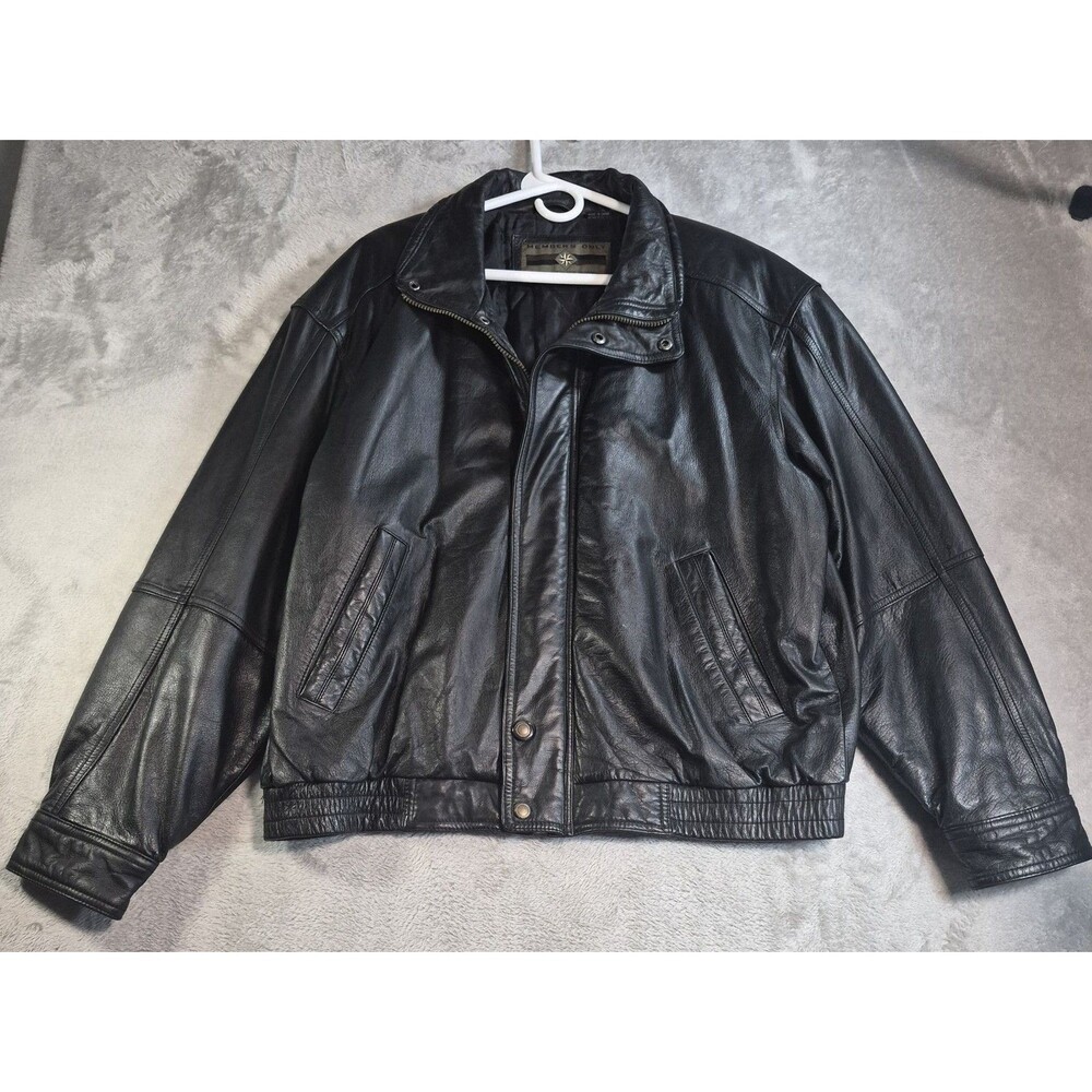 Vintage Members Only Bomber Jacket Mens Large Black Leather Zip Quilted Lined